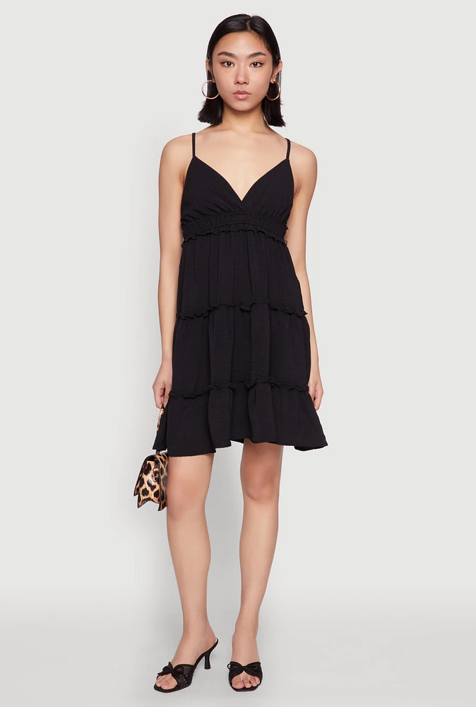 Womens Crepe Knit Tiered Midi Dress,