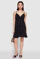 Womens Crepe Knit Tiered Midi Dress,
