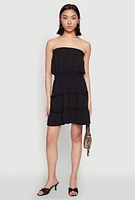 Womens Strapless Smocked Tiered Mini Dress,