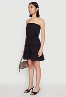Womens Strapless Smocked Tiered Mini Dress,