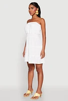 Womens Strapless Smocked Tiered Mini Dress, White, Size XL