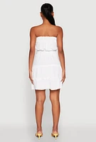 Womens Strapless Smocked Tiered Mini Dress, White, Size XL