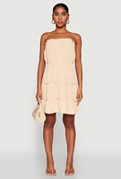 Womens Strapless Smocked Tiered Mini Dress,