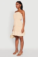 Womens Strapless Smocked Tiered Mini Dress,