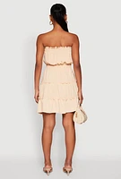 Womens Strapless Smocked Tiered Mini Dress,
