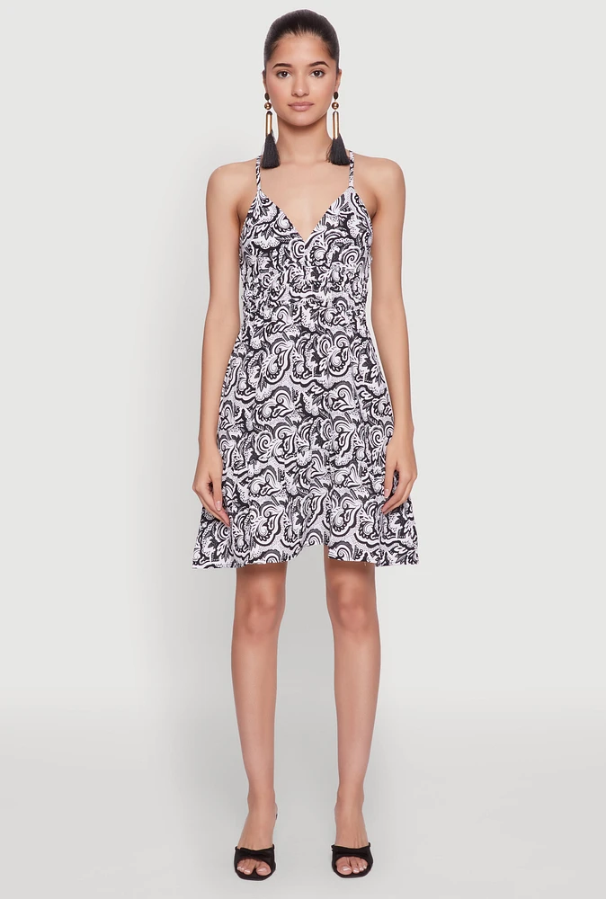 Womens Chic Sleeveless Empire Waist V Neck Dress, Multi, Size S