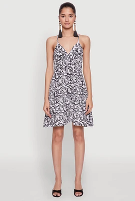 Womens Chic Sleeveless Empire Waist V Neck Dress, Multi, Size XL