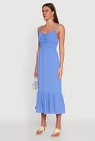 Womens Tie Front Keyhole Flounce Hem Maxi Dress,