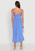 Womens Tie Front Keyhole Flounce Hem Maxi Dress,
