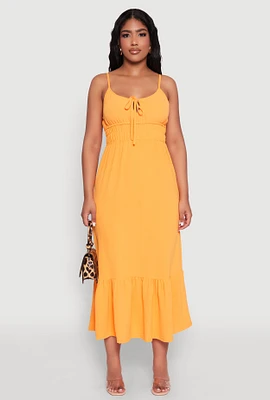 Womens Tie Front Keyhole Flounce Hem Maxi Dress,