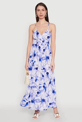 Womens Watercolor Floral Sleeveless Empire Waist Dress, Blue, Size XL