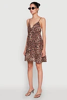 Womens Leopard Print Tiered Mini Dress, Brown, Size S