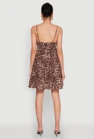 Womens Leopard Print Tiered Mini Dress, Brown, Size S