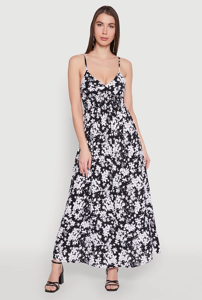Womens Ditsy Floral Print Empire Waist Maxi Dress, Multi, Size S