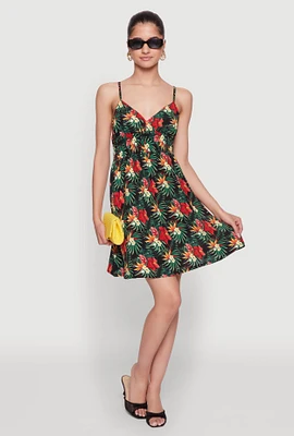 Womens Floral Tropical Print Sleeveless Sundress with V Neck, Multi, Size M
