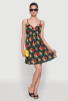 Womens Floral Tropical Print Sleeveless Sundress with V Neck, Multi, Size M