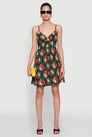 Womens Floral Tropical Print Sleeveless Sundress with V Neck, Multi, Size M