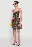Womens Floral Tropical Print Sleeveless Sundress with V Neck, Multi, Size M