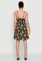 Womens Floral Tropical Print Sleeveless Sundress with V Neck, Multi, Size M