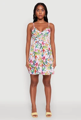 Womens Tropical Floral Sleeveless Sundress, Multi, Size M