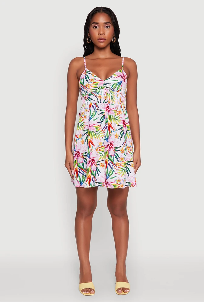 Womens Tropical Floral Sleeveless Sundress, Multi,