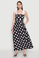 Womens Tie Shoulder Polka Dot Maxi Dress, Black, Size S
