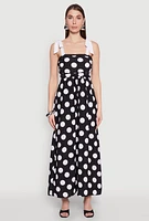 Womens Tie Shoulder Polka Dot Maxi Dress, Black, Size S