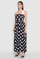 Womens Tie Shoulder Polka Dot Maxi Dress, Black, Size S