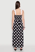 Womens Tie Shoulder Polka Dot Maxi Dress, Black, Size S