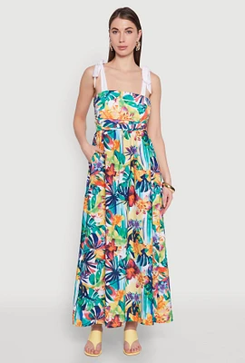 Womens Tie Strap Floral Print Dress, Multi, Size XL