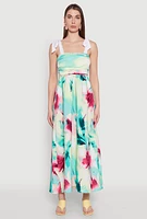 Womens Tie Strap Smocked Floral Print Dress, Multi, Size L