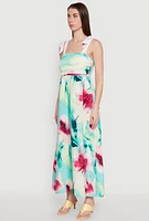 Womens Tie Strap Smocked Floral Print Dress, Multi, Size L
