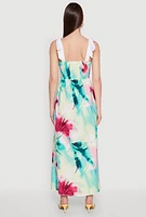 Womens Tie Strap Smocked Floral Print Dress, Multi, Size L