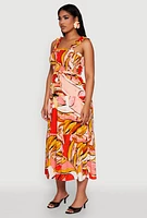 Womens Printed Pattern Smocked Tiered Dress, Multi, Size M