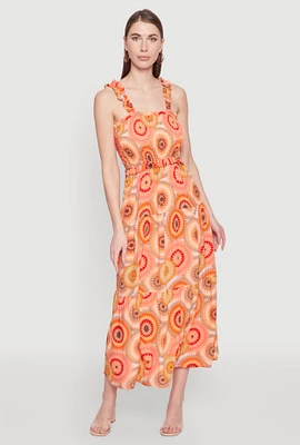 Womens Square Neck Tiered Midi Dress, Multi, Size S