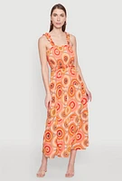 Womens Square Neck Tiered Midi Dress, Multi,