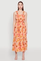 Womens Square Neck Tiered Midi Dress, Multi,