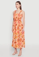 Womens Square Neck Tiered Midi Dress, Multi,