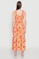 Womens Square Neck Tiered Midi Dress, Multi,