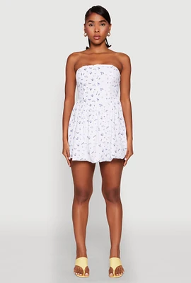 Womens Floral Strapless Corset Skater Dress, White, Size L