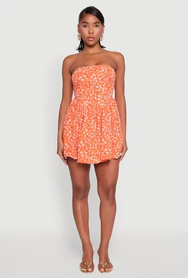 Womens Floral Strapless Corset Skater Dress, Orange, Size XL