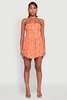 Womens Floral Strapless Corset Skater Dress,