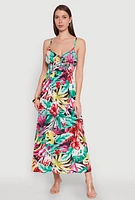 Womens Leaf Print Sleeveless Empire Waist Dress, Multi, Size L