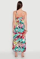 Womens Leaf Print Sleeveless Empire Waist Dress, Multi, Size L