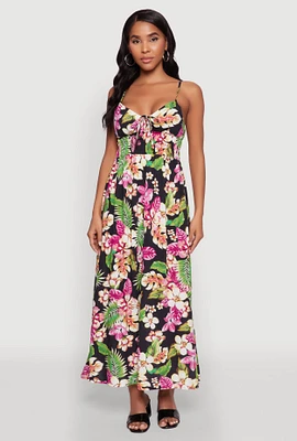 Womens Floral Print Keyhole Detail Empire Waist Dress, Multi, Size M
