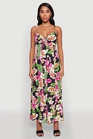 Womens Floral Print Keyhole Detail Empire Waist Dress, Multi, Size M