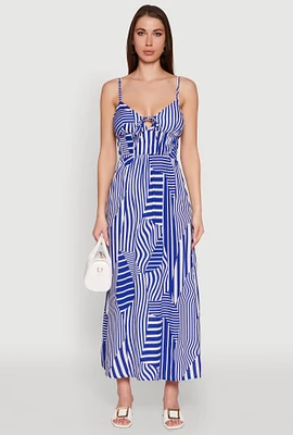 Womens Printed Pattern Sleeveless Empire Waist Dress, Blue, Size M