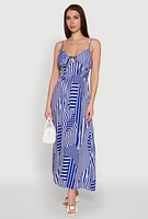 Womens Printed Pattern Sleeveless Empire Waist Dress, Blue, Size M