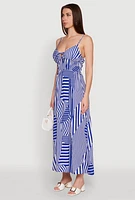 Womens Printed Pattern Sleeveless Empire Waist Dress, Blue, Size M