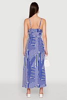 Womens Printed Pattern Sleeveless Empire Waist Dress, Blue, Size M